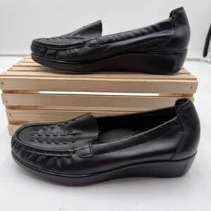 SAS Loafer Weave Slip-On Tripad Comfort Wedge Black Leather‎ Womens 7 M